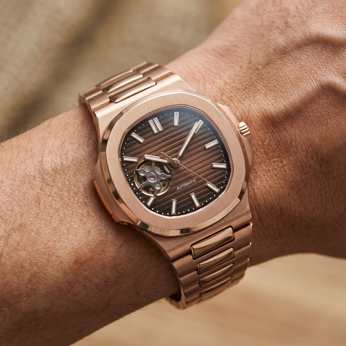 Nautilus Rose Gold & Chocolate Brown Open Heart