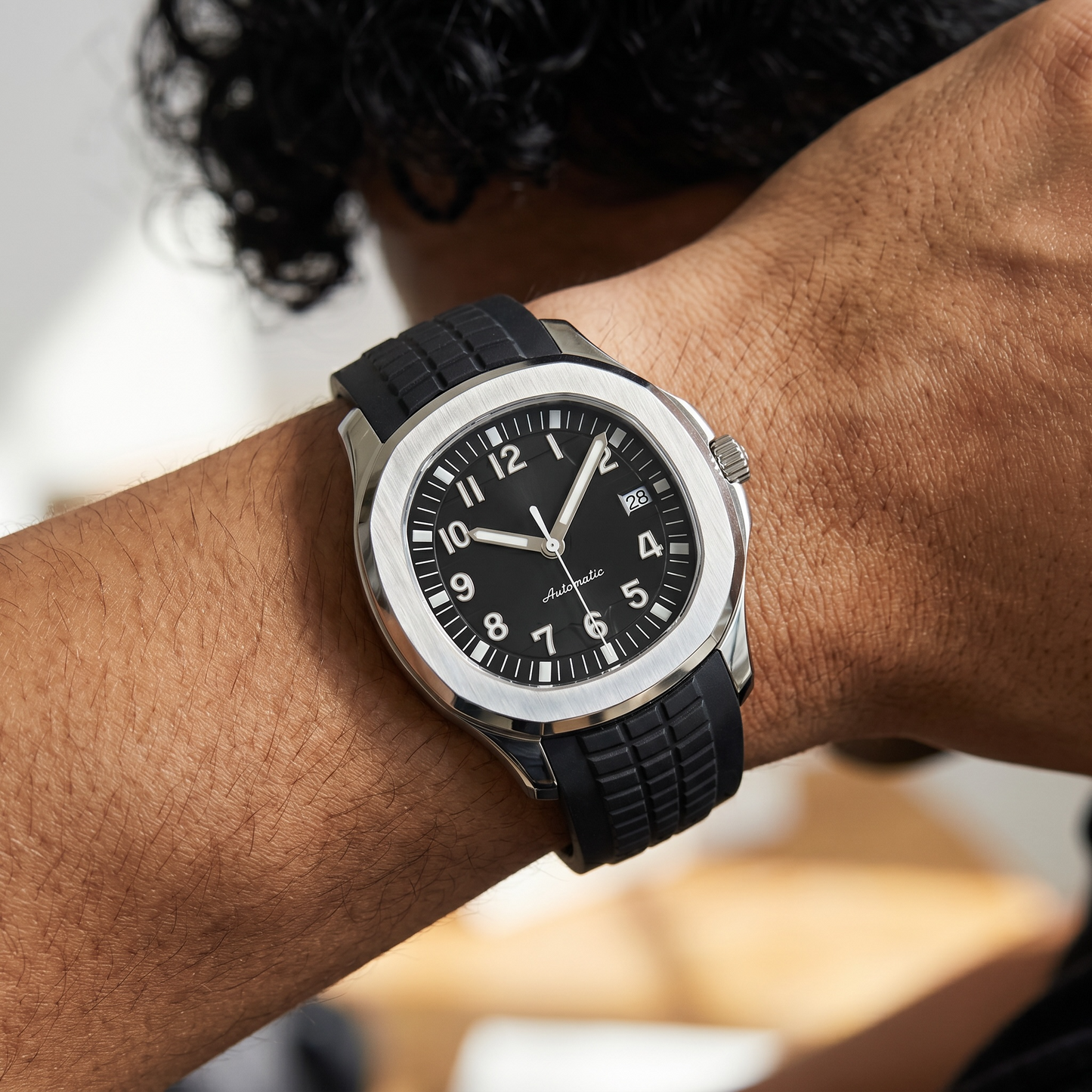 Aquanaut Black Strap & Silver