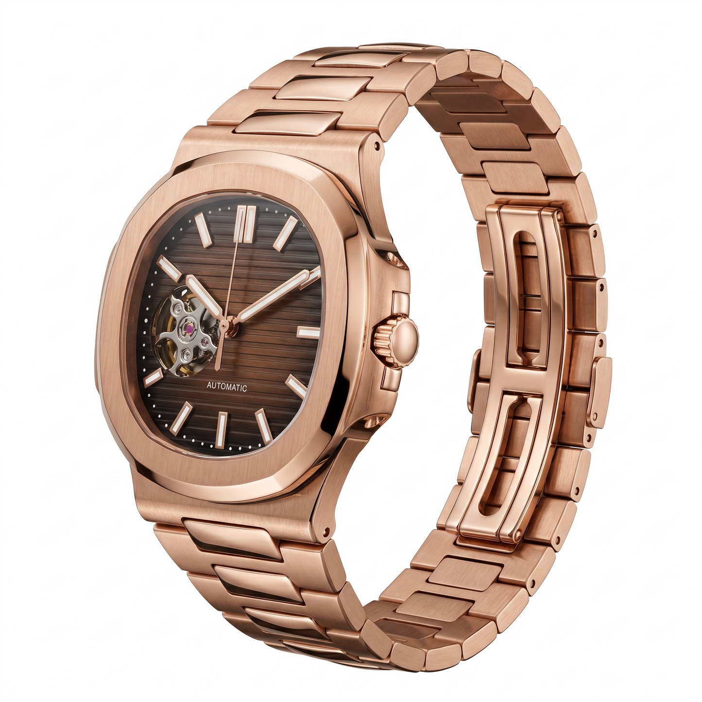 Nautilus Rose Gold & Chocolate Brown Open Heart