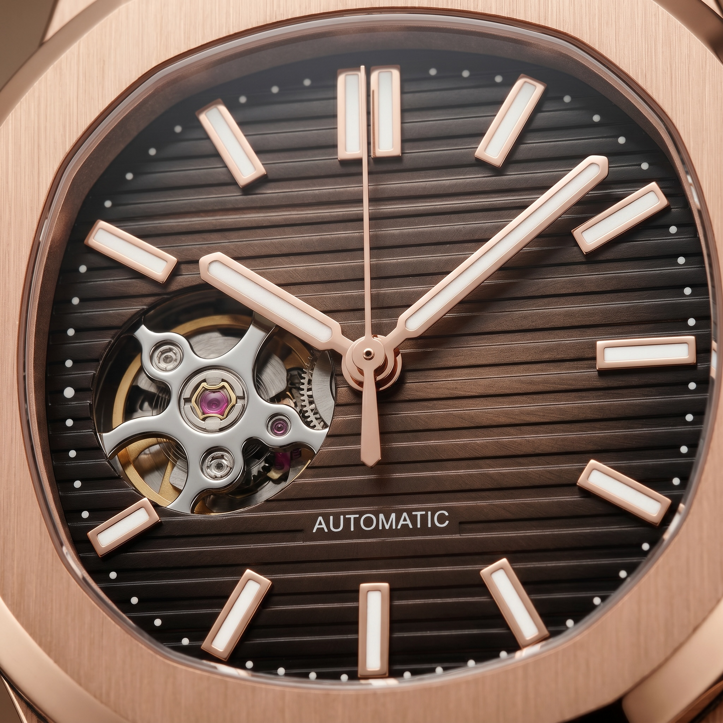 Nautilus Rose Gold & Chocolate Brown Open Heart